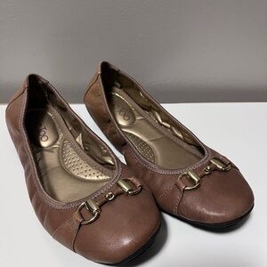 Me Too Brown Leather Flats with Metal Detail